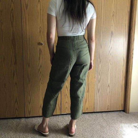 J. Jill 100% Linen Crop Pants in Olive Green - Picture 3 of 6